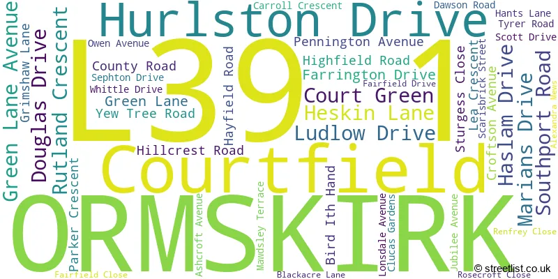 A word cloud for the L39 1 postcode